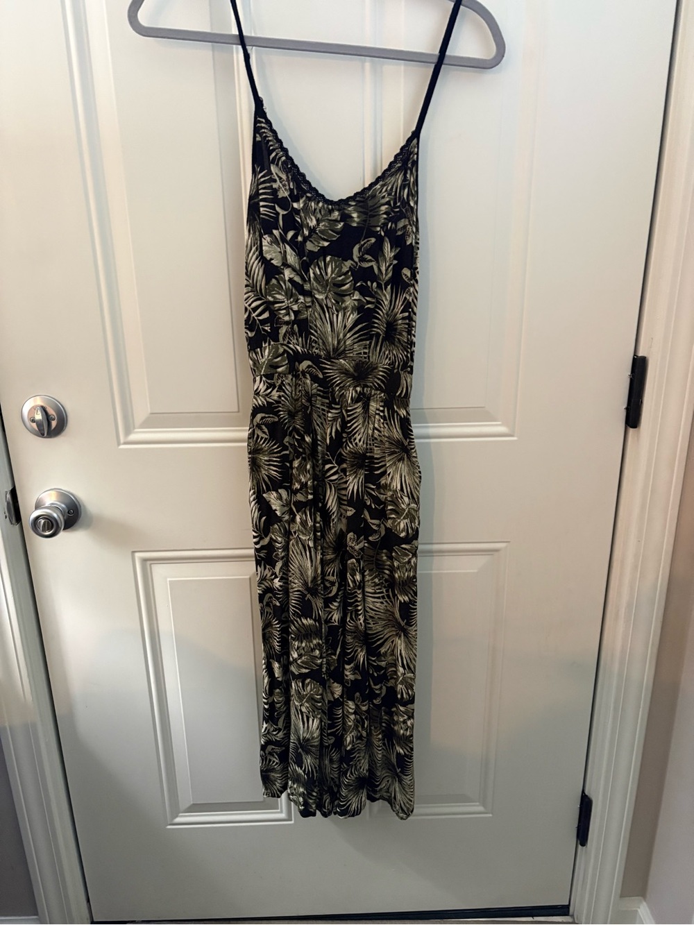 Derek Heart Black and Olive Green Tropical Print Jumpsuit